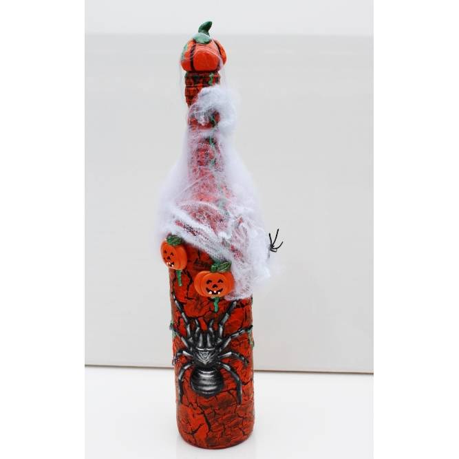 Dekoflasche HALLOWEEN Upcycling bemalte dekorierte Glasflasche Flaschenkunst Dekoration Collage Herbstdeko Halloweendeko