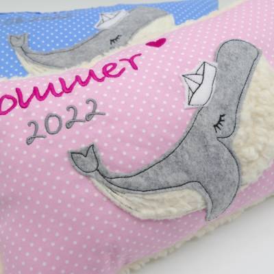 Kissen mit Namen, Wal Fisch Namenskissen Taufkissen Kuschelkissen Kindergartenkissen Geburtsgeschenk  