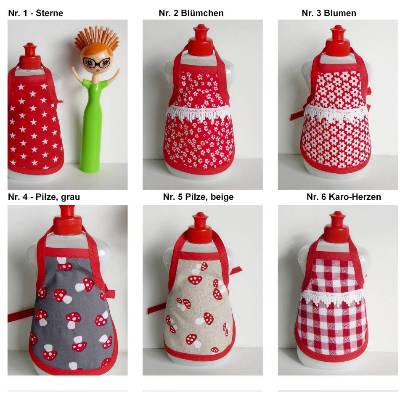 Spülmittelflaschen-Schürze rot – Geschenkidee für Spüliflasche, Mitbringsel & Wichtelgeschenk, Wohnungseinweihung 