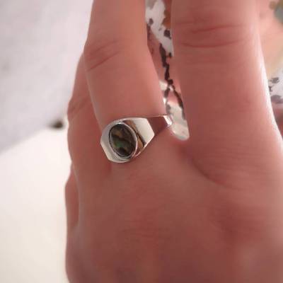 Ring, Edelstahl und Perlmutt, Fingerring, offene Ringschiene 