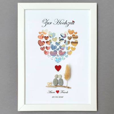Personalisiertes Geldgeschenk zur Hochzeit, Steinbild Hochzeit, Kieselsteinbild Hochzeit, Geschenk Hochzeit