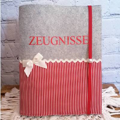 Personalisierbare Zeugnishülle rot gestreift