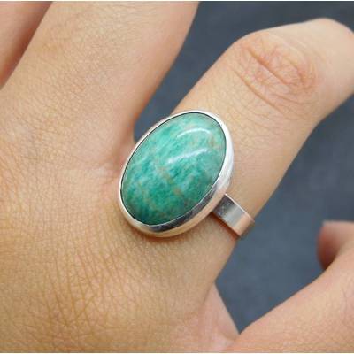 handgeschmiedeter Ring in 925er Silber mit Amazonit