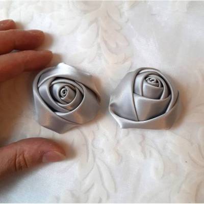 Schuhclips Grau 2er Set "Grisella" Stoffblumen Satin elegant festlich Taufe Hochzeit Abschlussball Weihn