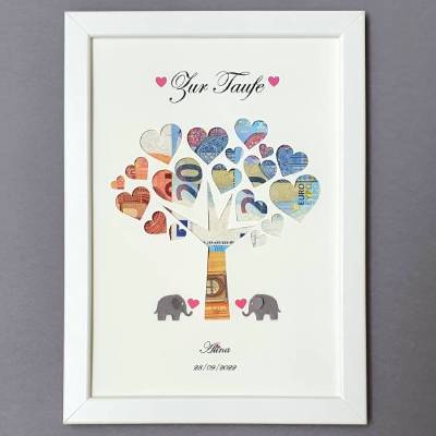 Personalisiertes Geldgeschenk zur Taufe, Taufgeschenk Mädchen, Geschenk zur Taufe ,Geschenk personalisiert ,Taufbaum
