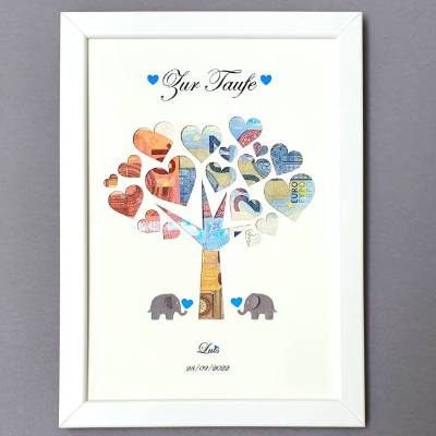 Personalisiertes Geldgeschenk zur Taufe, Taufgeschenk Junge, Geschenk zur Taufe ,Geschenk personalisiert ,Taufbaum