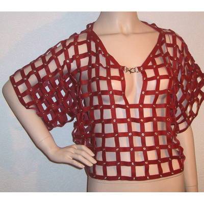 Damen Oberteil Top  Rindsleder Ledernetzhemd rot geöst Larp