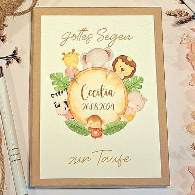 Personalisiertes Geldgeschenk zur Taufe – Geschenkbox mit Glückwunschkarte & Leinensäckchen