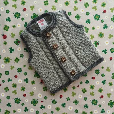Trachtenweste für Junge  grau anthrazit Weste Pullunder Zopfmuster Trachtenhose Geschenk Geburt Taufe Taufkleidung