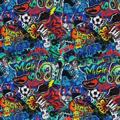 Sweat Kuschelsweat Montreal angeraut Graffiti bunt Oeko-Tex Standard 100 (1m/19,00€)