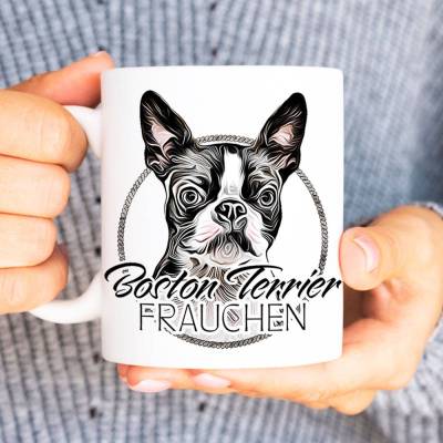 Hunde-Tasse BOSTON TERRIER FRAUCHEN mit Hunderasse im Cartoon-Stil┊tolle Geschenkidee für Hundebesitzer