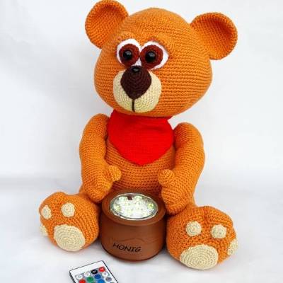 Knuffiger Teddy Bär Nachttischlampe Dekoleuchte LED RGB Farbwechsel Honigtopf