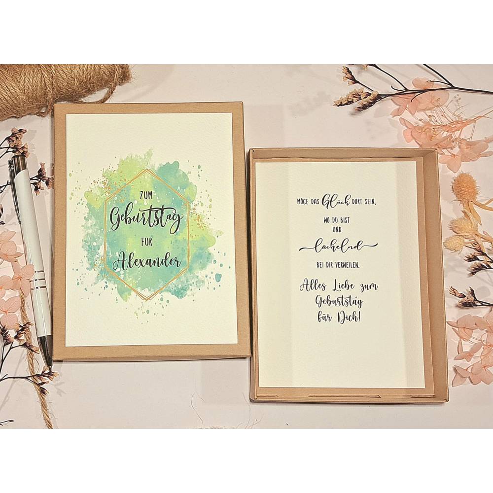 Personalisierte Geldgeschenkbox zum Geburtstag für Künstler – Kreative Geschenkidee mit Glückwunschkarte & Leinensäckchen Bild 2