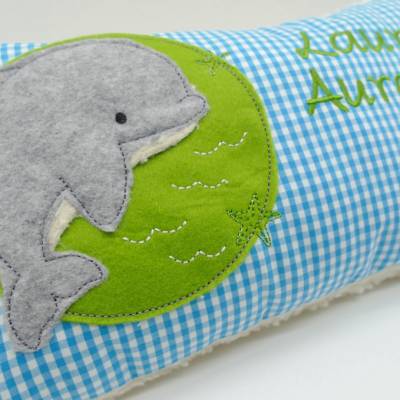Kissen mit Namen,Delfin Delphin Wal Fisch Namenskissen Taufkissen Kuschelkissen Kindergartenkissen Geburtsgeschenk  