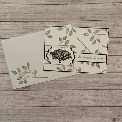 Kondolenz, Trauerkarte / Beileidskarte mit einem Baum & Blätter,  „In Gedanken bei euch“, Handarbeit, Stampin’Up 