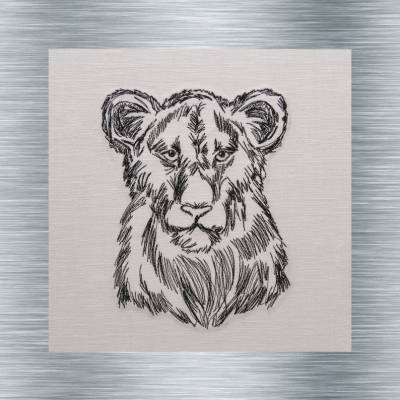 Stickdatei Löwin mal anders gekritzelt  - 13 x 18 Rahmen - Afrika Tiere, Wüstentiere, Steppentier Stickmotive