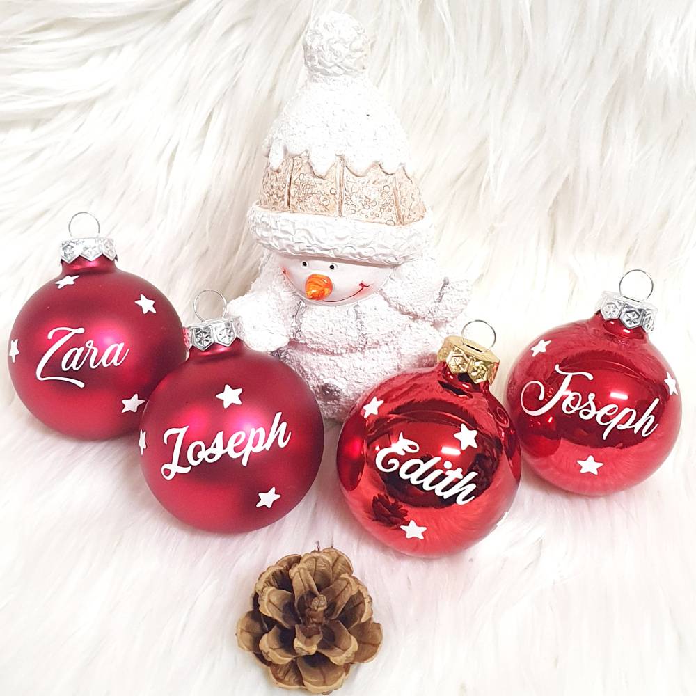 Baumkugeln NAME Weihnachtsbaumkugeln Christbaumkugeln NAMEN ROT BORDEAUX glänzend oder matt Weihnachtskugel