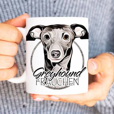 Hunde-Tasse GREYHOUND FRAUCHEN mit Hunderasse im Cartoon-Stil┊tolle Geschenkidee für Hundebesitzer