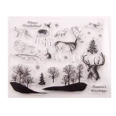 Winter Weihnachten Wald Hirsch & co. Silikonstempel Clearstamp Motivstempel DIY Basteln