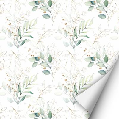 2 x 0,9 m selbstklebende Folie - Floral weiß/grün/gold (16,66 €/m²) Klebefolie Dekorfolie Möbelfolie