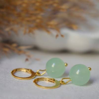Ohrhänger Jade Mint Grün, Gold, minzgrüne Jade Ohrringe, Boho, Edelstein, Lever back, grün Anhänger, minimalistisch