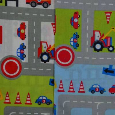 Baumwollstoff mit Straße und Autos 50 cm x 140 cm Spielteppich blau und weiß