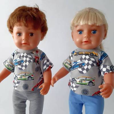 Puppenkleidung, Puppen-Shirt, T-Shirt für Puppen, Rennautos, Gr. 40-43 cm
