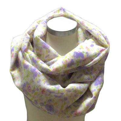 Loopschal Chiffon Crash mit Blumen Frühling Lavendel