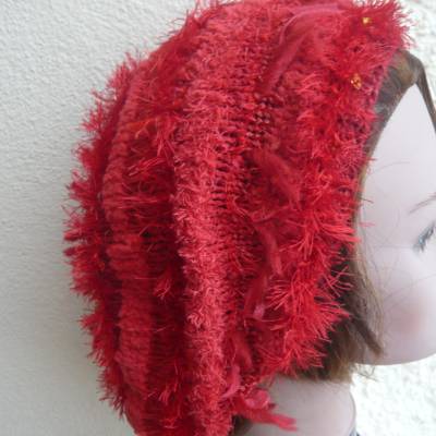Rote ausergewöhnliche handgestrickte  Mütze,Strickmütze,