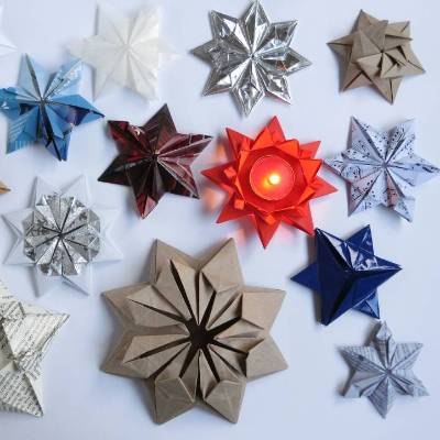 Set Origami Sterne Weihnachten Upcycling 4er bis 5 er-Sets