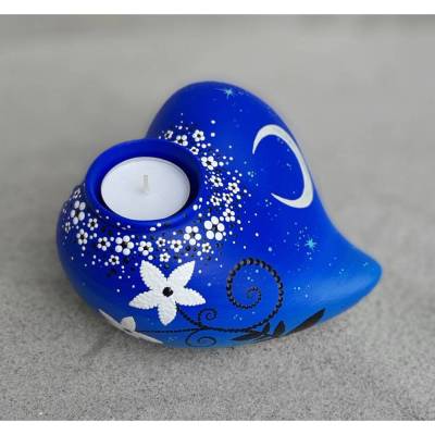 Tierurne MONDBLUME in Herzform mit Teelicht Dot Painting 0,6 ltr. - 10 kg Lebendgewicht für den Innenbereich