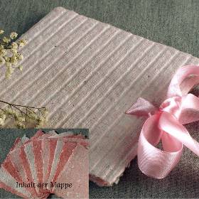 Mäppchen mit 12 Blatt handgeschöpftem Papier in Rosa, Geschenkidee, 14x14 cm