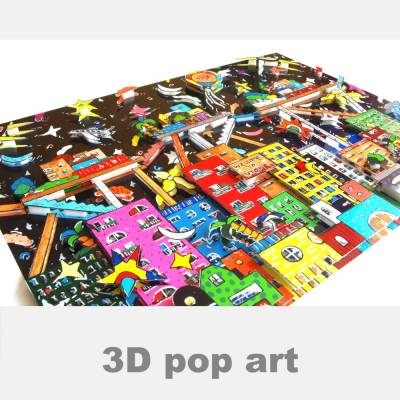 stadt bunte häuser 3D pop art bild fine art 3dbild limited edition personalisierbar geschenk kunst