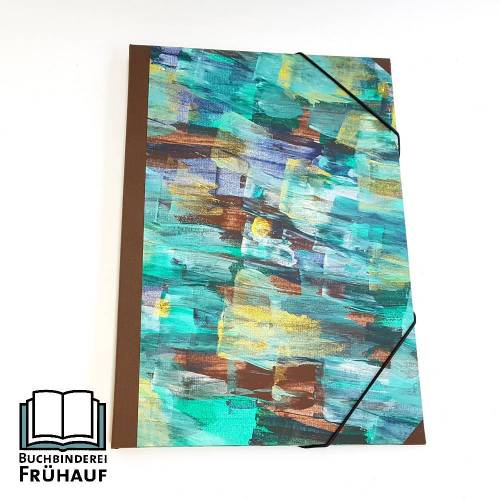 Eckspannermappe Sammelmappe handgefärbtes Spachtelpapier Unikat