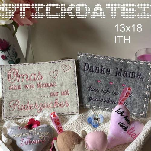 Stickdatei Danke Mama Oma ITH 13x18 Mug Rug