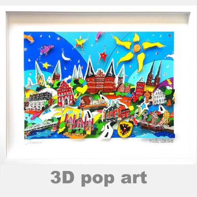 Lübeck Holstentor 3D pop art bild fine art limitiert personalisierbar 3Dbild geschenk bunt