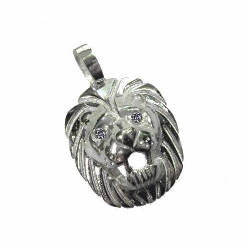 Löwenkopf 925 Silber Anhänger ca. 18g mit Zirkonia Steinen Augen Massiv Löwe