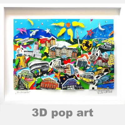 Stuttgart 3d pop art kunst bild wandbild bunt fine art limited edition geschenk personalisierbar 3dbild