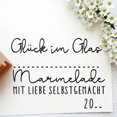 Stempel "Glück im Glas" für selbstgemachte Marmelade, Etikett, selbstgemacht, eingekocht, eingemacht, Geschenk aus der Küche