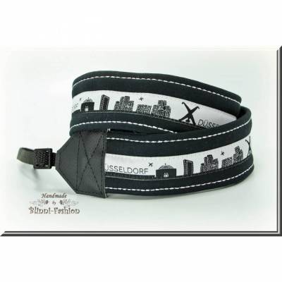 Kameragurt DÜSSELDORF, Kameraband mit der SKYLINE verschiedener Städte für Spiegelreflex- oder Systemkamera, Kameratasche