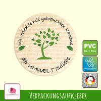 Verpackungsaufkleber: Baum - grün | Der Umwelt zuliebe - Versand mit gebrauchten Kartons