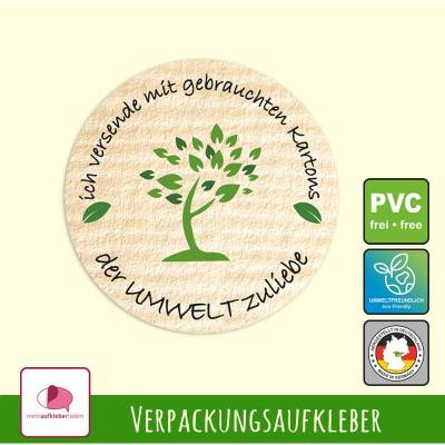 Verpackungsaufkleber: Baum - grün | Der Umwelt zuliebe - Versand mit gebrauchten Kartons