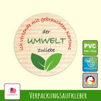 Verpackungsaufkleber: Blätter | Der Umwelt zuliebe - Versand mit gebrauchten Kartons - runde Etiketten für Kartons