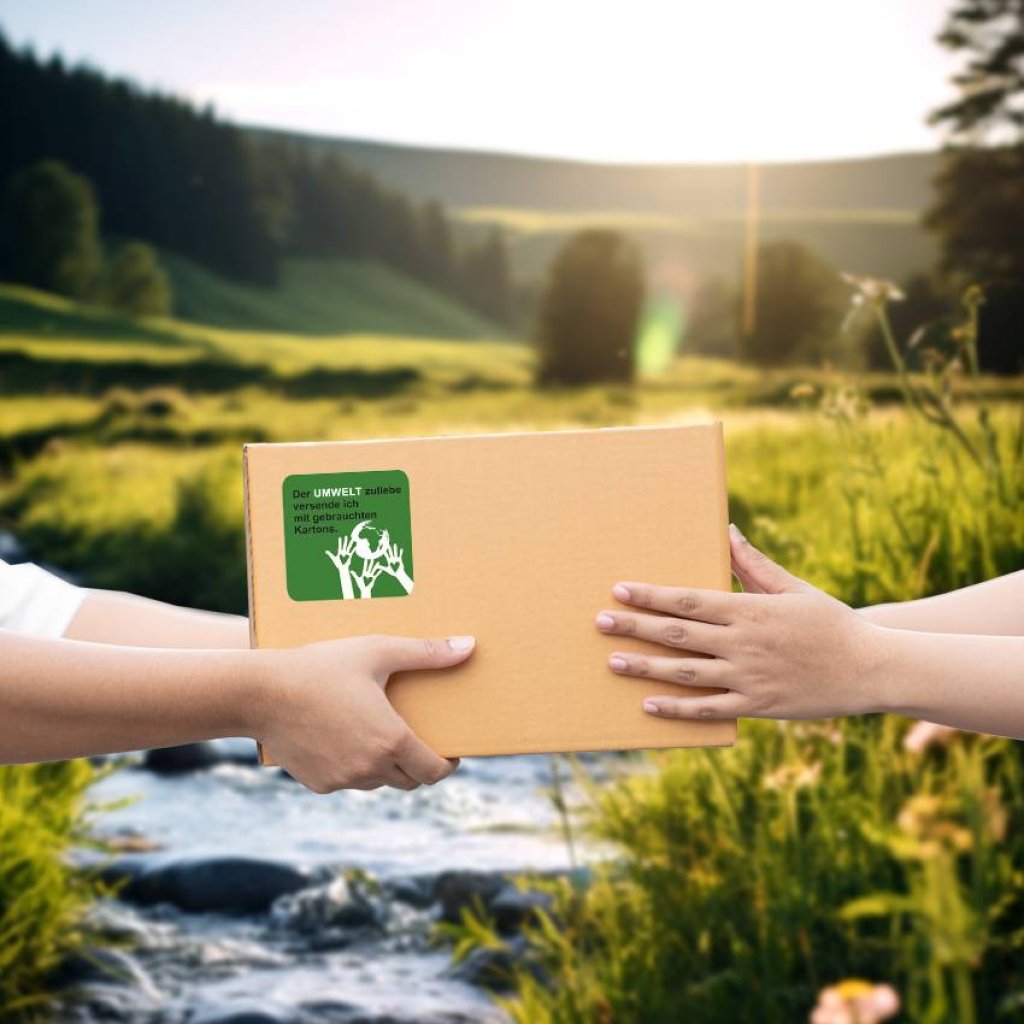 Verpackungsaufkleber: Blätter | Der Umwelt zuliebe - Versand mit gebrauchten Kartons - runde Etiketten für Kartons Bild 4