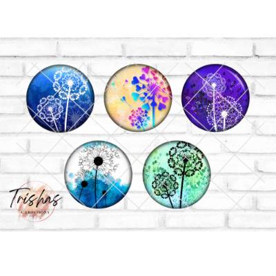 Glas Cabochon mit Motiv bunten Pusteblume Löwenzahn Blumen Frühling, Fotocabochon, Handmade Cabochon, verschiedene Größe