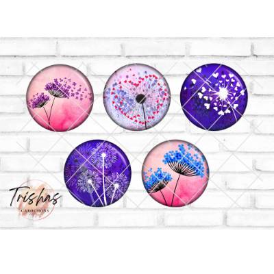Glas Cabochon mit Motiv bunten Pusteblume Löwenzahn Blumen Frühling, Fotocabochon, Handmade Cabochon, verschiedene Größe