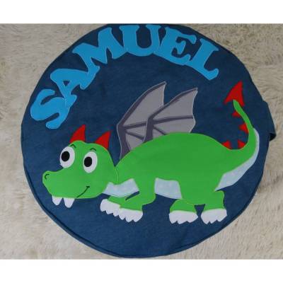 Sitzkissen Drache mit Namensapplikation – Handgemachtes Kita-, Yoga- & Bodenkissen