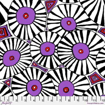 Patchworkstoff Kaffe Fassett August 2022 Brollies – Baumwolle weiß/schwarz/lila zum Quilten