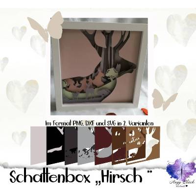 Schattenbox Motiv "Hirsch" SVG, DXF, PNG 2 Varianten + Innenrahmen-Tausch-System