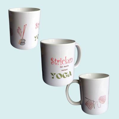 Keramik-Tasse für Strick-Liebhaber – dekorative Kaffee-Tasse mit Spruch, spülmaschinengeeignet
